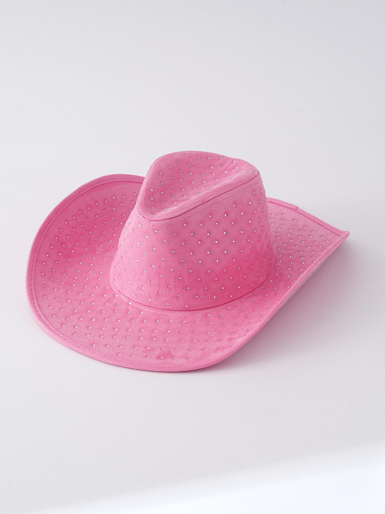 Plain color cowboy hat for men and women with full diamonds in Y2K style, made of suede velvet M 56-58cm