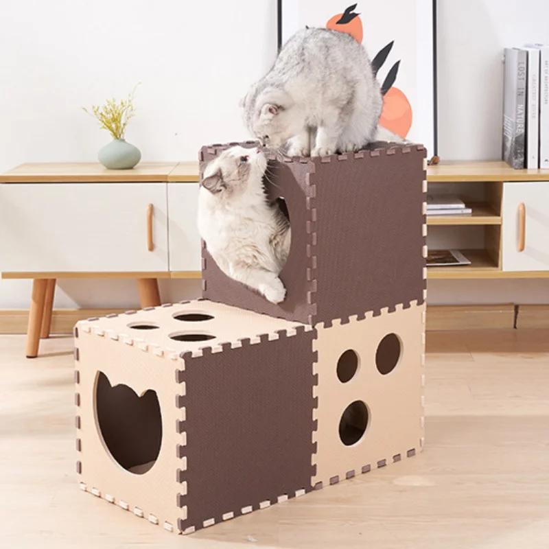 Foldable EVA Cat Tunnel Toy Funny Holes Duplex House DIY Splicing Tube Tunnel Hide and Seek Toys for Cats Pet Interactive Toys