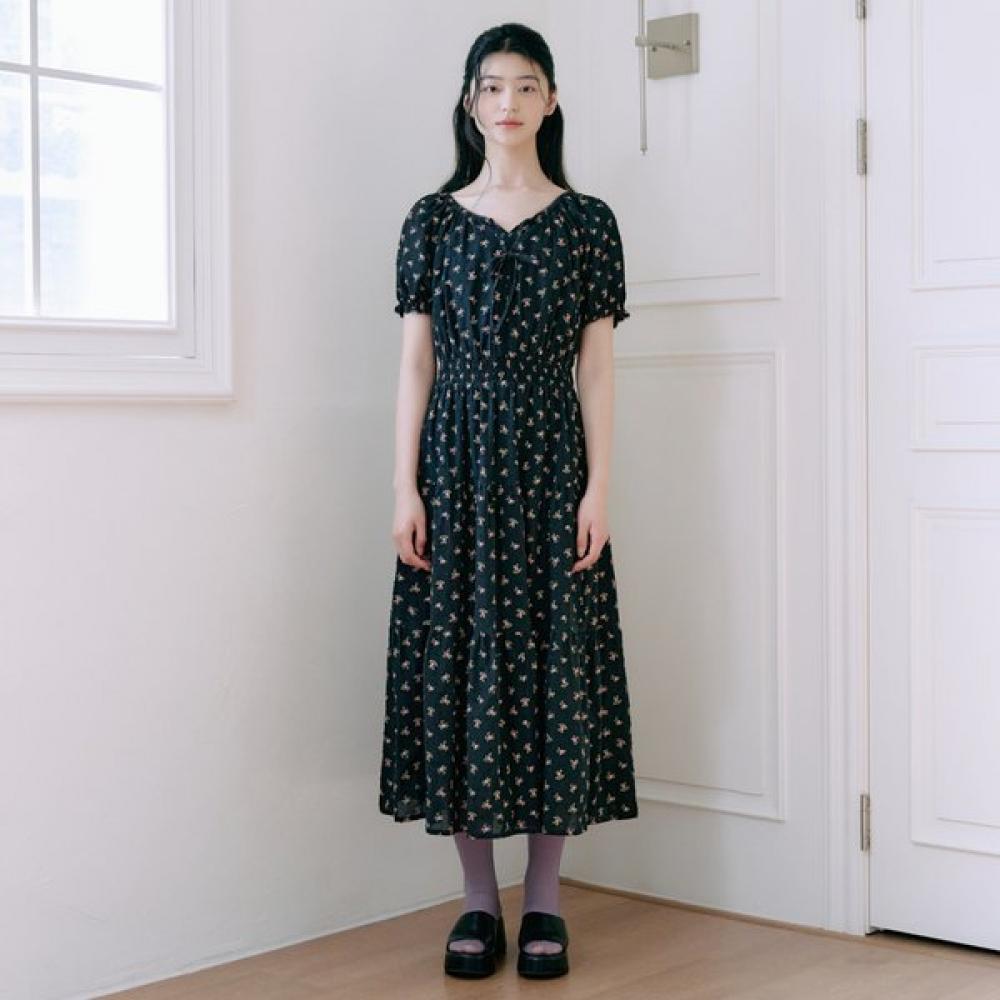 Thursday Island Women Flower Puff Sleeve Long Dress T264mop250w black (BK)/S