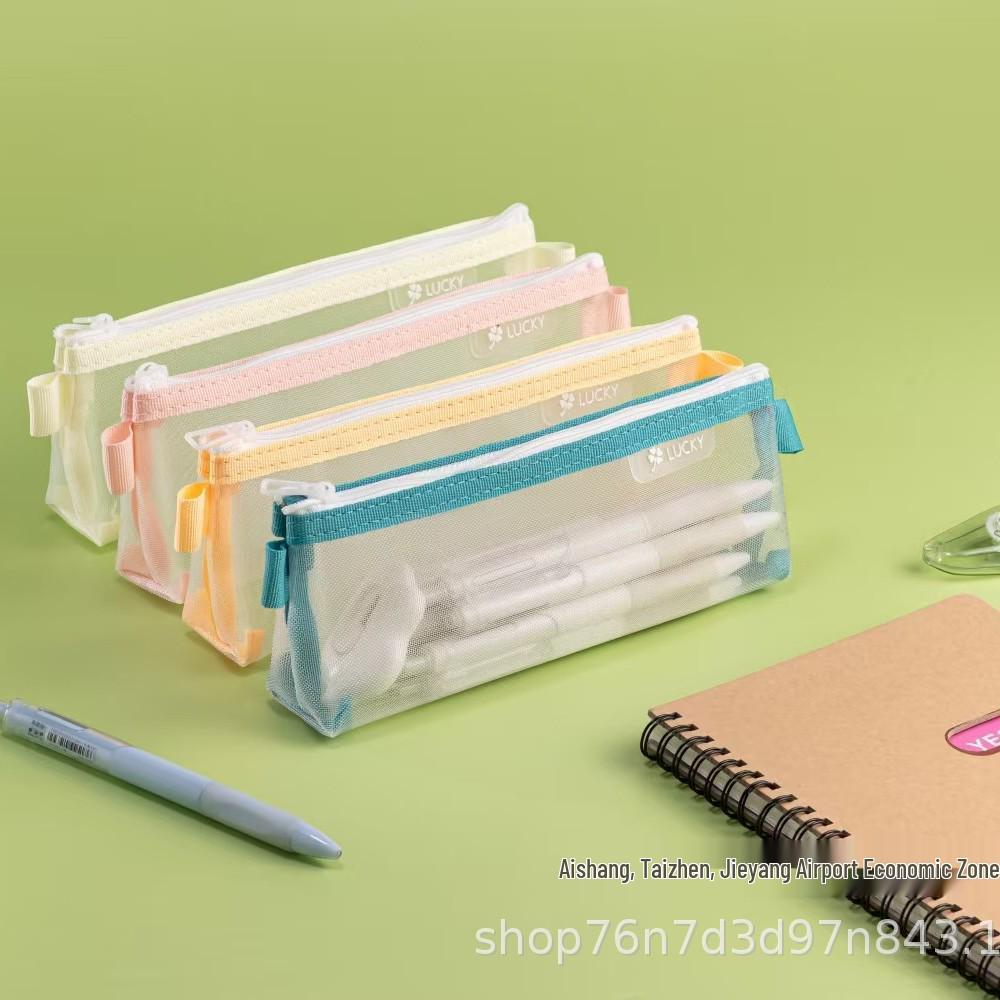 New Transparent Mesh Triangular Pencil Case - Large Capacity Student Makeup Bag зелёный