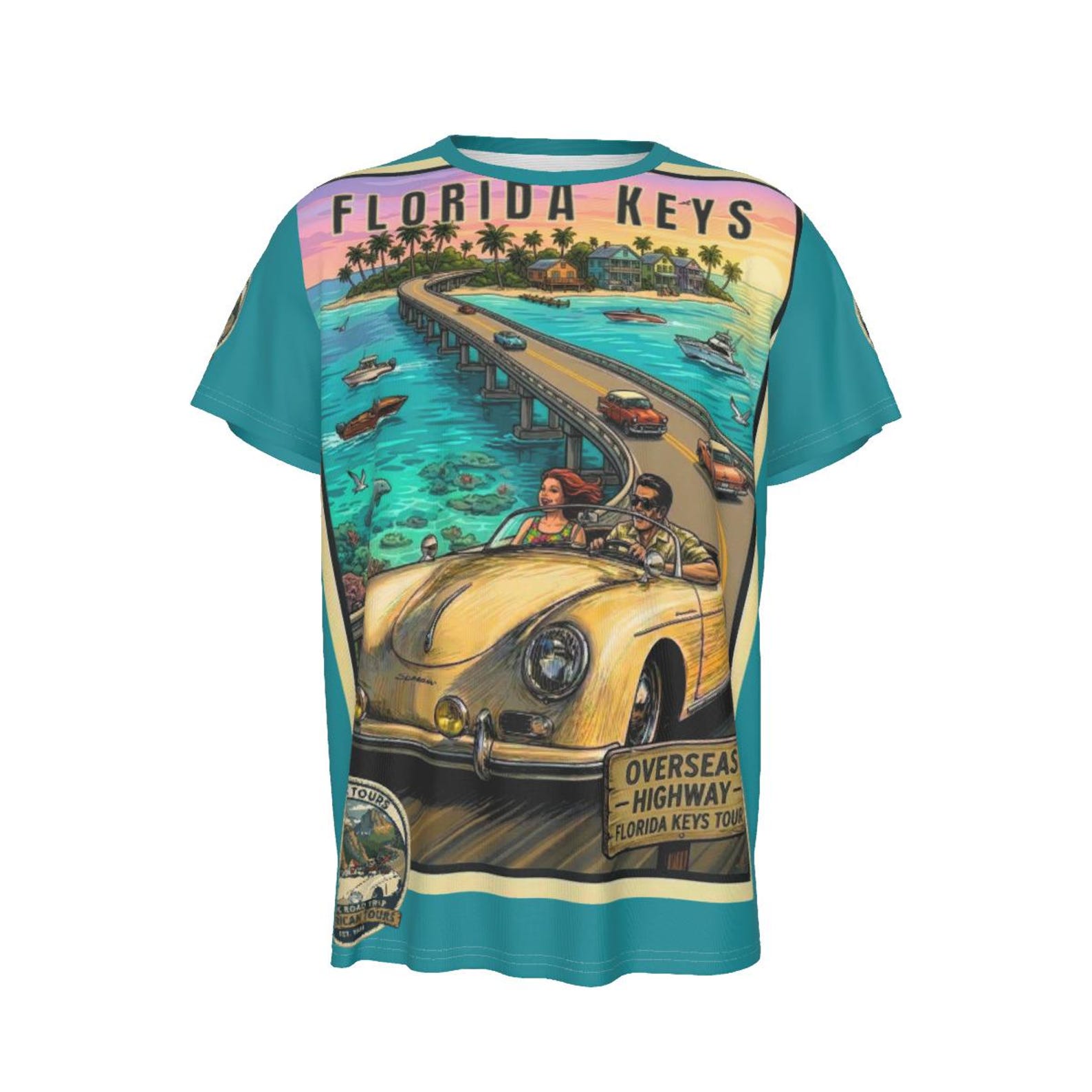 Florida Keys Porsche 356 Road Trip Shirt - Overseas Highway Vintage Travel Tee M