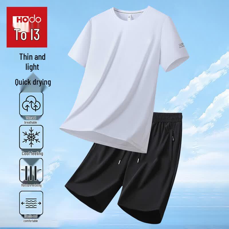 Hodo Men s Ice Silk Short Sleeve T-Shirt & Capri Pants Set L