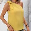 Women Spring Summer Solid Color Bow Off Shoulder Vest Top Vacation Sexy Slant Shoulder Sleeveless Vest Tank Tops S-XL