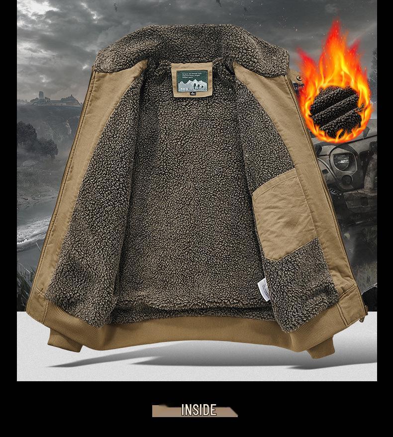 Men's Cross-Border Lambswool-Lined Cotton Jacket - Autumn/Winter Casual Flight Suit with Velvet Lapel