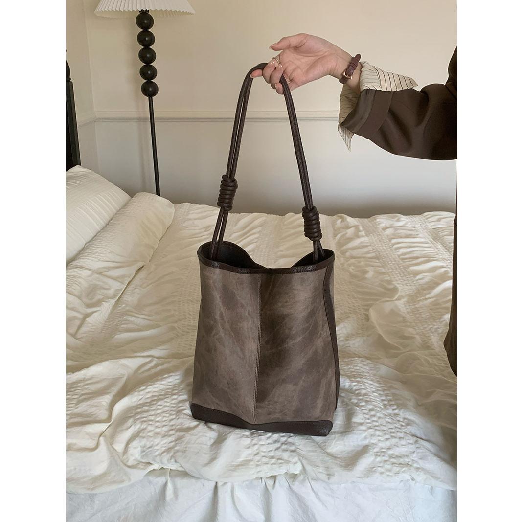 

Маленькие сумки-ведра для женщин, роскошные дизайнерские сумки-мессенджеры из искусственной кожи, женские повседневные однотонные сумки-кошельки коричневый