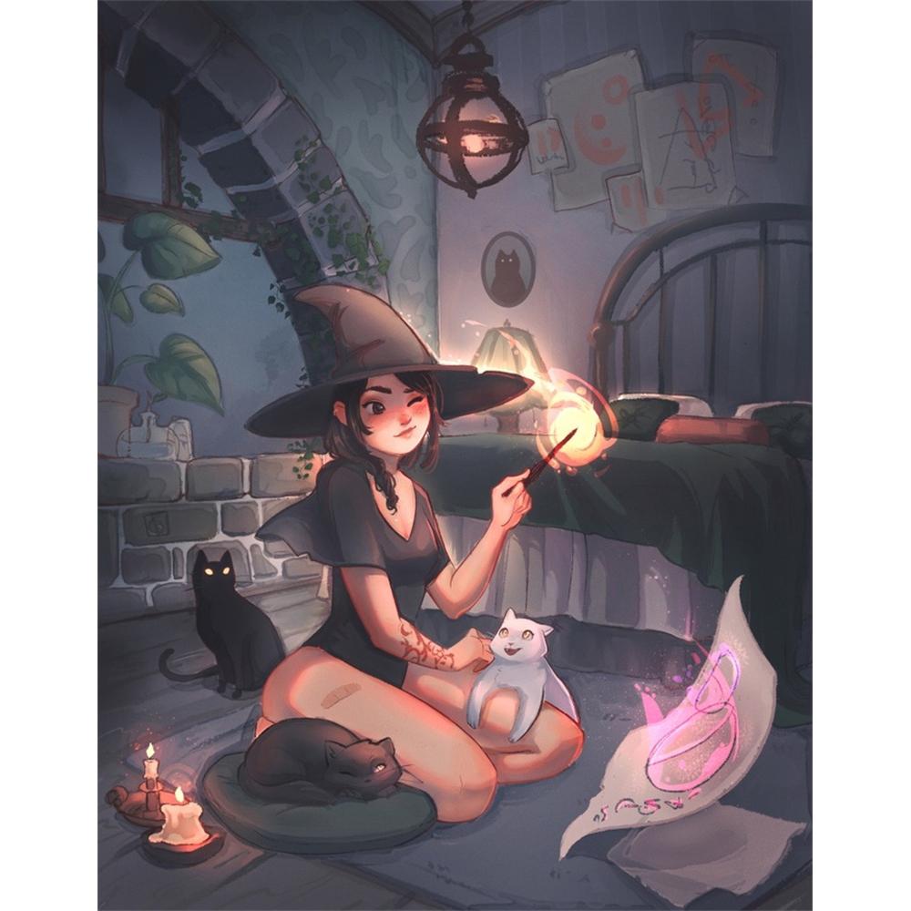 2026 New Witch Diamond Painting Girl 5D Diamond Full Drill Stitch Complete Set Crystal Handicraft Gift Home Decor