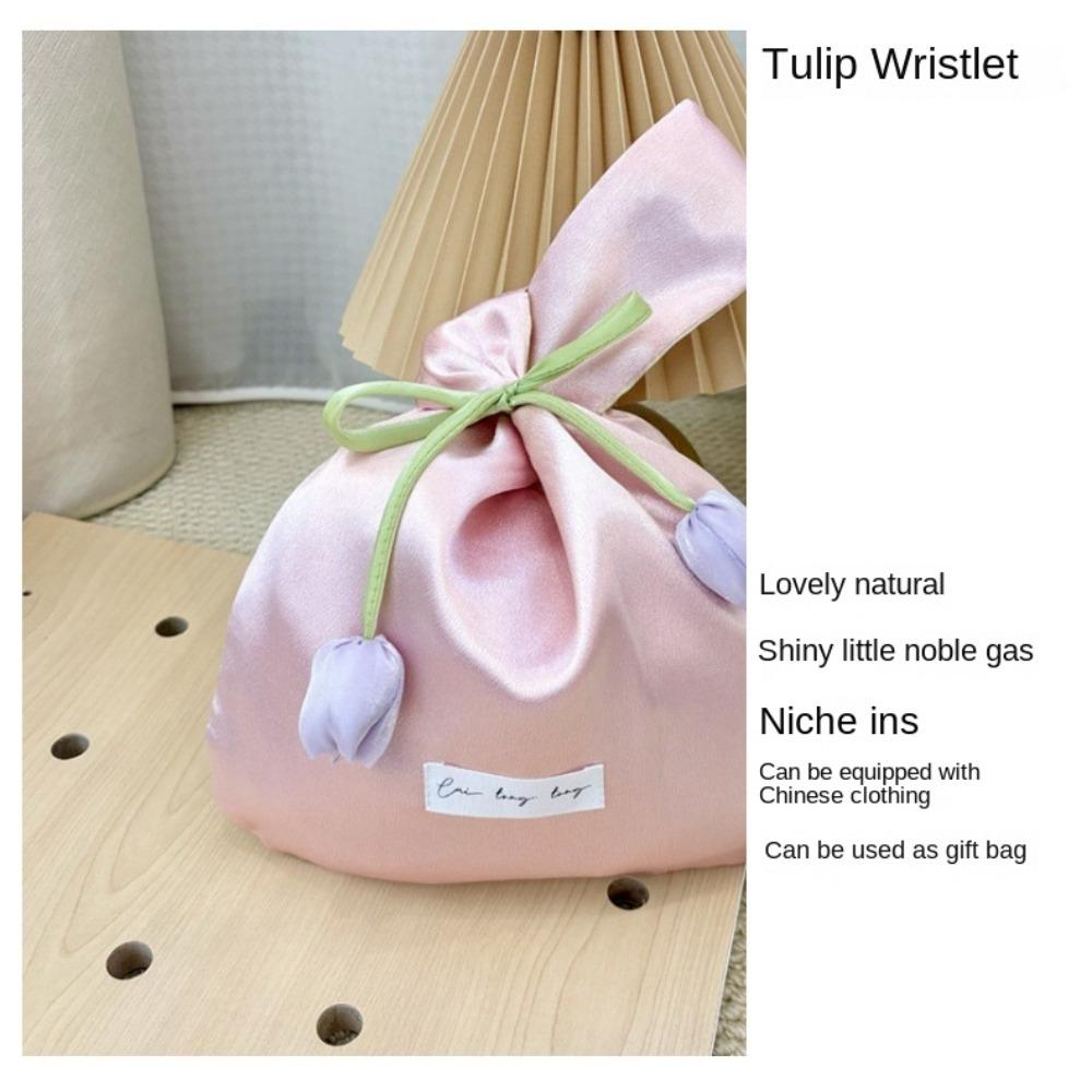 Vest Shape Tulip Wrist Bag Tope Handle Silk Cloth Wedding Beauty Bag Large Capacity New Chinese Goddess Day Gift Bag Party