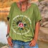 Ilstile Damen Imagine All The People Gitarre Frieden T-Shirt Retro Hippie Musikdruck V-Ausschnitt Lockerer Schnitt Lässiges Sommer Oberteil