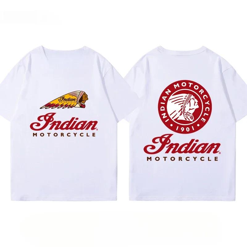 Indian Motorcycle Heavy Locomotive Cruise Bike Riding Suit Club Print Summer Cotton Casual Motorcycle Men's and Women's T-Shirt