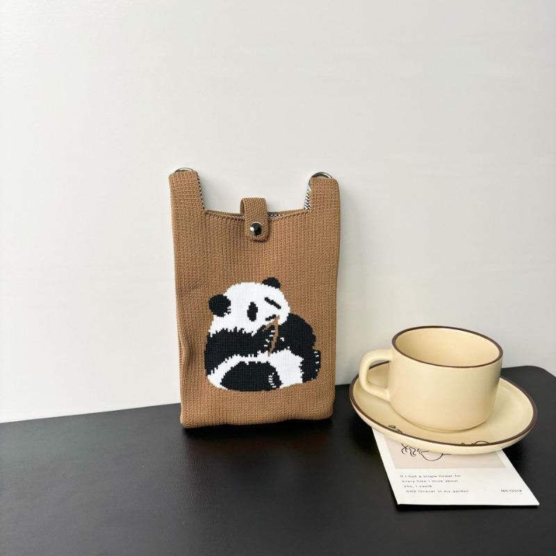 Panda Mobile Phone Bag Cute Knitted Bag High Sense Personality Versatile Dopamine Shoulder Messenger Bag Dopamine Wind