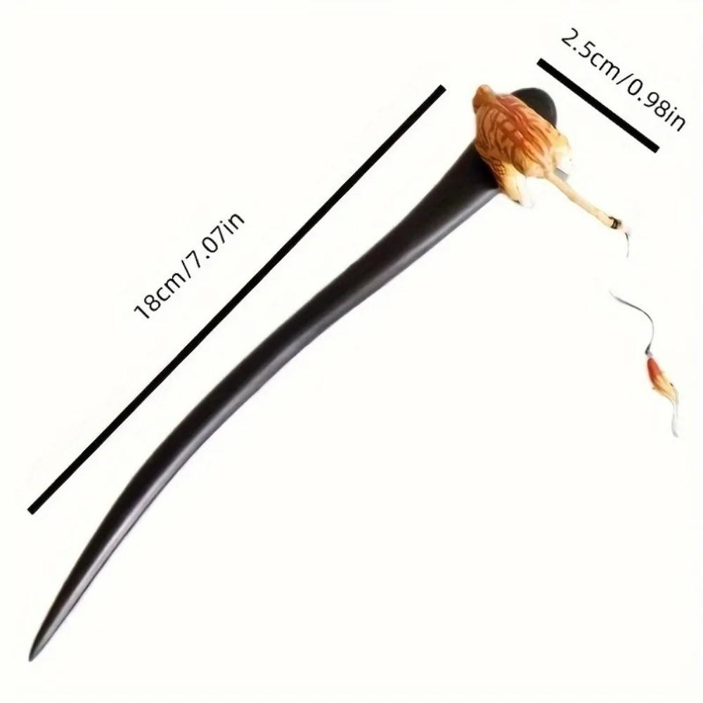 Tassel Cat Fishing Wooden Hair Stick Black Sandalwood Hairpin New Hair Styling Tools Women Girls
