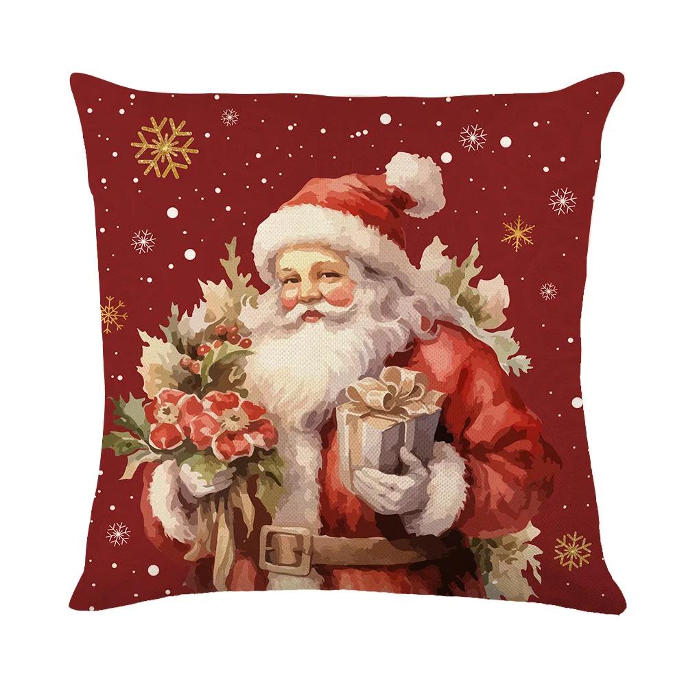 24 Year New Christmas Theme Home Linen Printed Pillow Cover, Holiday Car Pillow, Sofa Pillow, Cushion