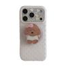 Korean-Style Pink Polka Dot iPhone 17/16/15 Case with Brown Puppy Stand, Compatible with 17 Pro Max for Women