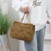 Cute Cartoon Printed Corduroy Versatile Handbag Office Worker Lunch Bento Tote Bag