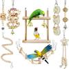 8 Pieces Parrot Chewing Toys Bird Toys Wooden Swing Soft Ladder Ladder Wooden Beads Rotating Stairs for Cockatiel,