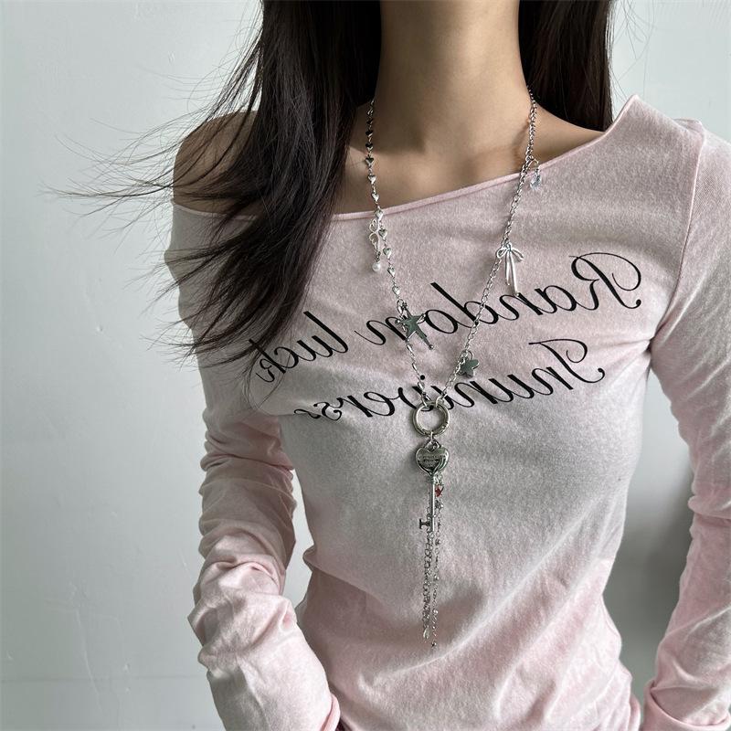 Fashionable Heart-shaped Key Tassel Necklace Love Key