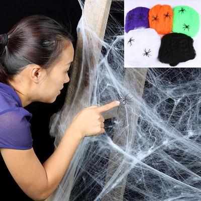 Halloween Scary Party Szene Requisiten Weiß Stretchy Cobweb Spider Web Horror Dekoration Für Bar Spukhaus