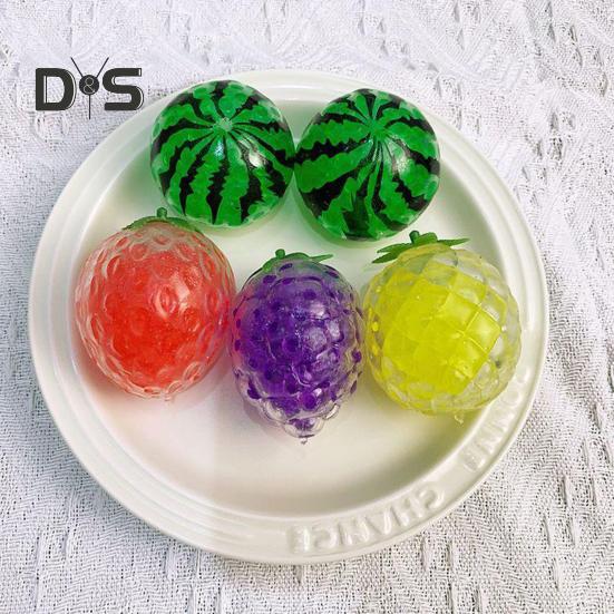 Bead Filled Fruit Squeeze Toy Stress Relief Strawberry Grape Watermelon Pineapple Pinch Sensory Fidget Toy Kids Adults Soft TPR Calming Stress Ball