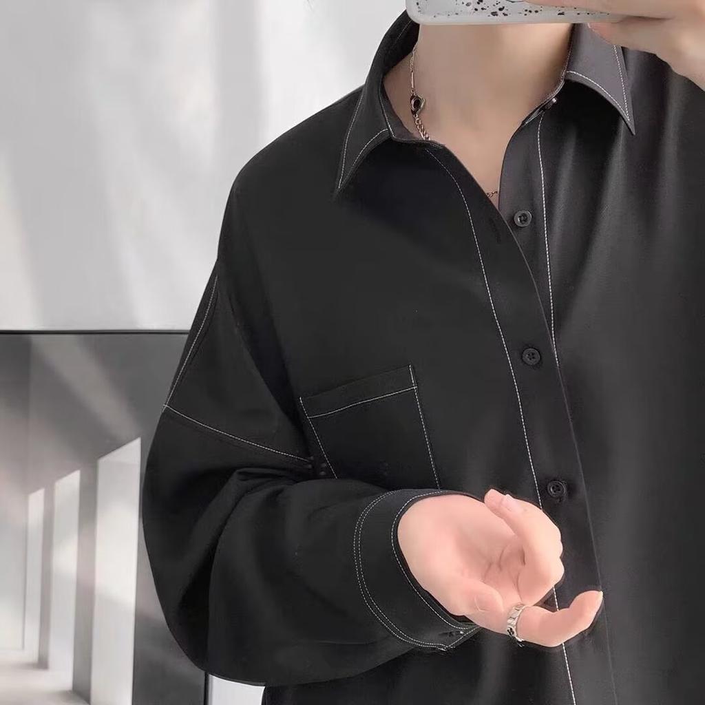 2024 Solid Color Long Sleeved Shirt Japanese Hong Kong Style Ins Loose Shirt Men'S Summer Trend Versatile Casual Jacket