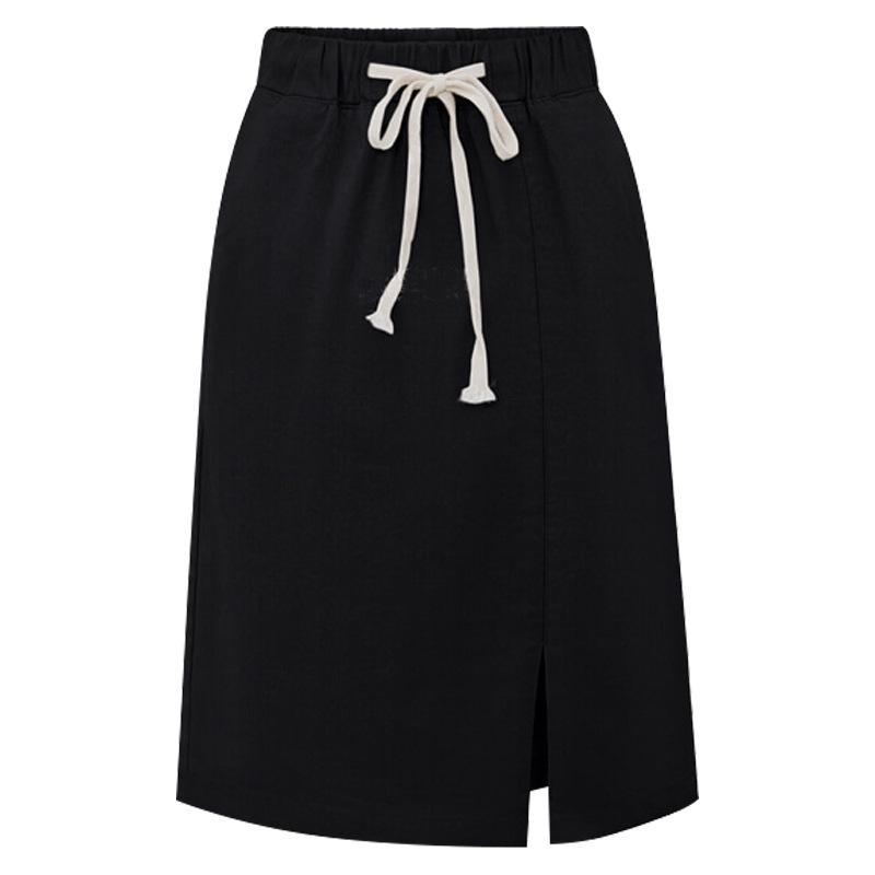 

Хлопковая повседневная короткая юбка для женщин, эластичная юбка с высокой талией и разрезом по подолу, однотонная тонкая короткая юбка трапециевидной формы, дышащая легкая юбка большого размера 2XL