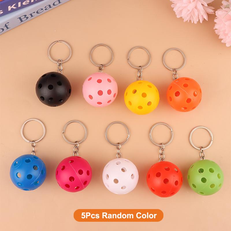 Creative Pickleball Racket Metal Keychain Colorful Hollow Golf Ball Keychains Pickle Dink Ball Fans Party Gift Bag Pendant
