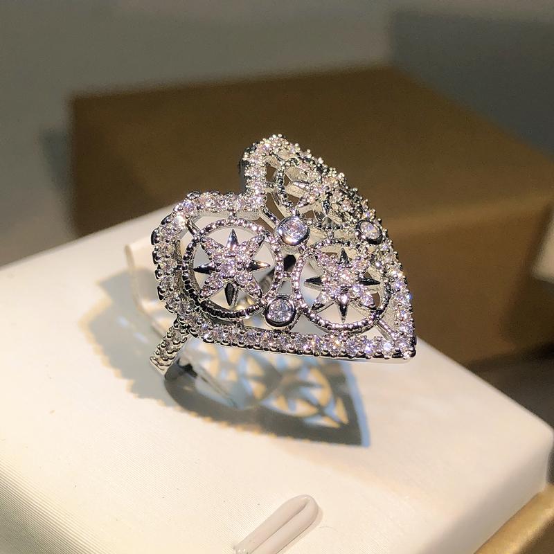 925 Silver Temperament Sweet Women Heart Star Rings Accessories Wedding Engagement Bands Jewelry Gorgeous Cubic Zircon Bridal