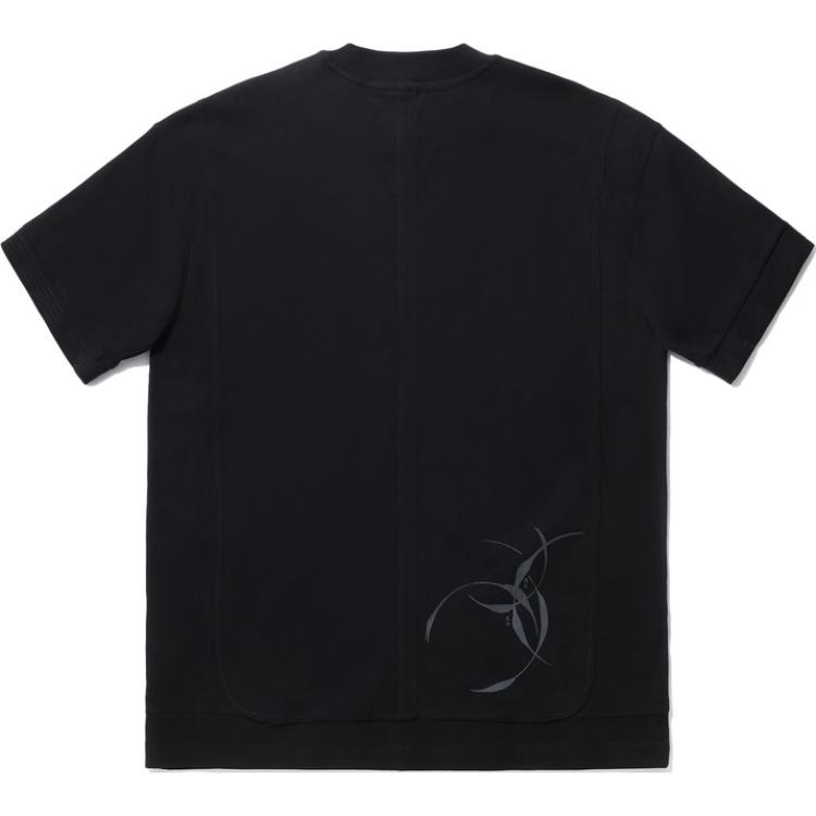 Li Ning X Jackie Chan Collaboration Kung Fu Series Loose Fit Round Neck Printed Short Sleeve T-Shirt Men T-Shirts Black AHSU913-2