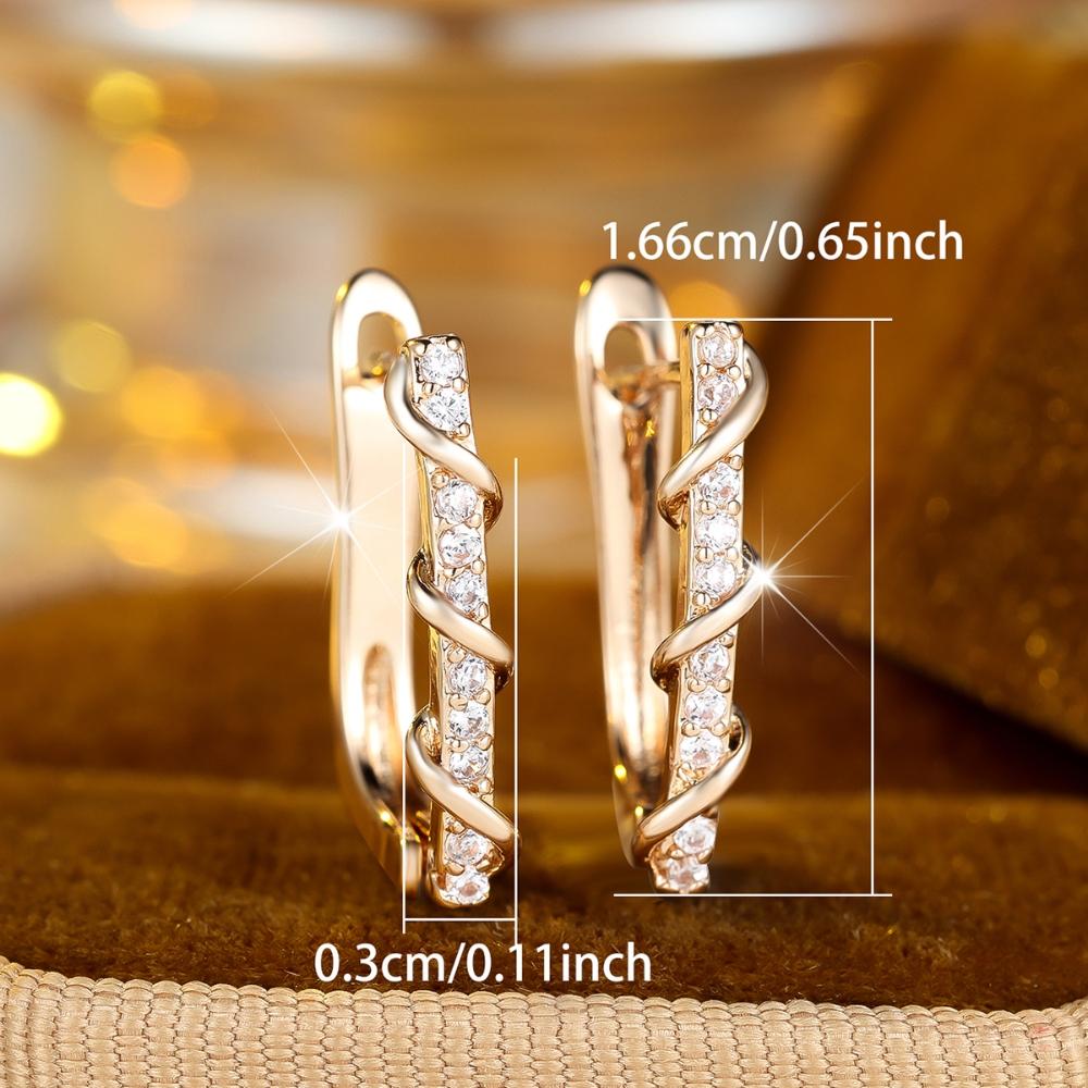 Simple White Zircon Gold Color Square Clip Earrings for Women Fashion Fine Jewelry for Party