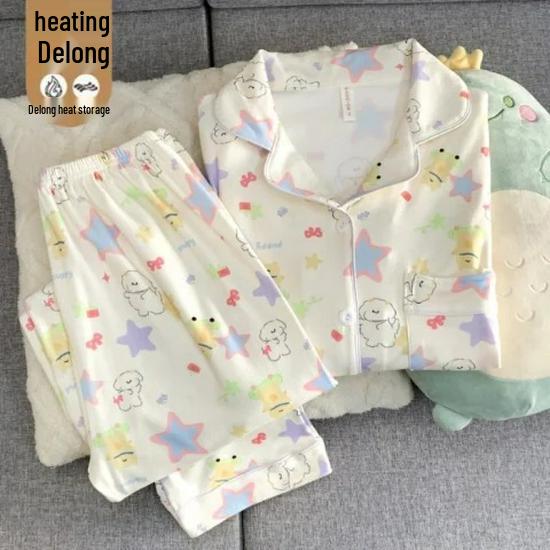 

Women s Long-Sleeve Cartoon Princess Cardigan Pajama Set - Warm & Casual for Autumn/Winter, Wearable Outside Home Size 4 (XL-XXL)