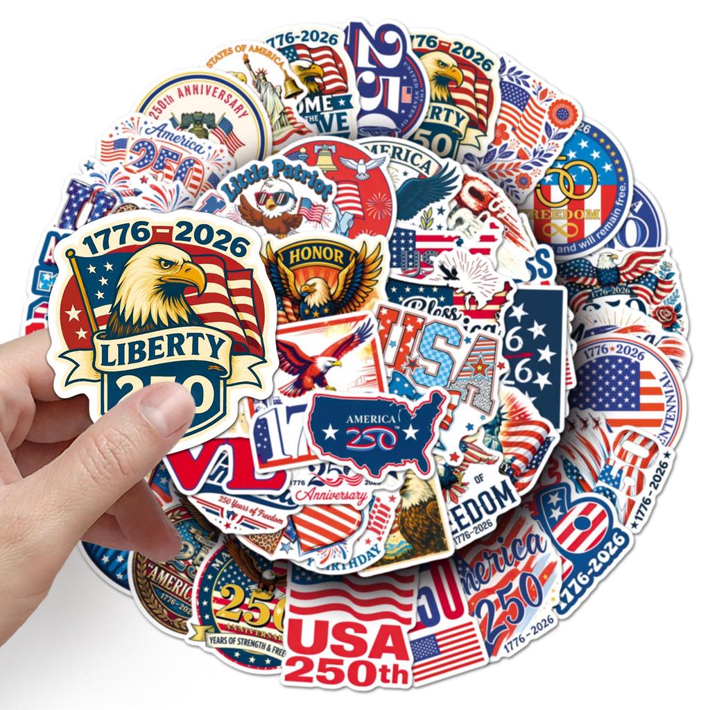 50 USA Bicentennial Independence Day Waterproof Stickers - for DIY, Computer, and Luggage Decoration.