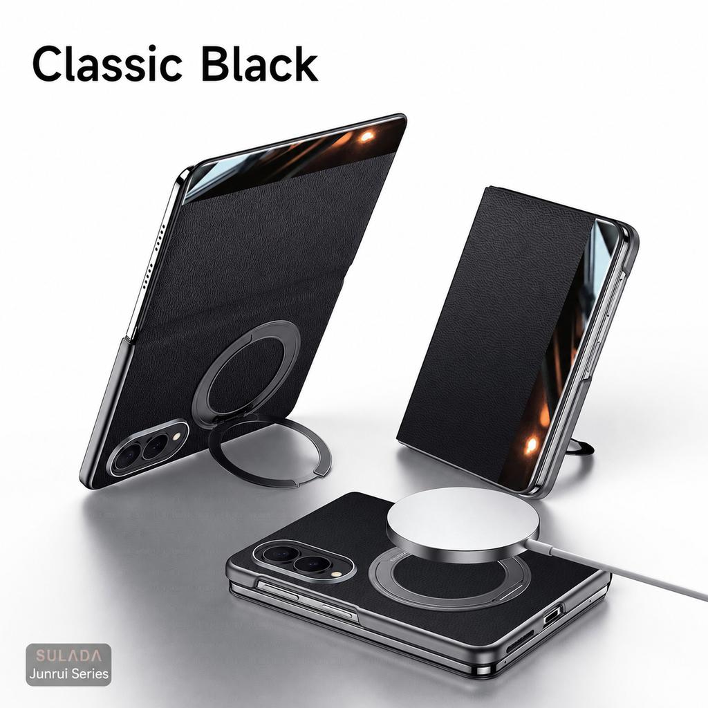For Samsung Galaxy Z Fold 8 / Fold 8 Ultra Luxury Genuine Leather Magnetic Case Metal Ring Holder Stand Window View Flip Cover