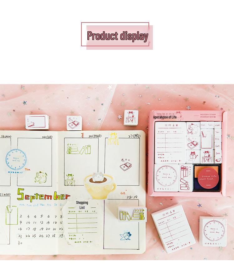 Mu Ran Creative Wooden Stamp Set: Cute Retro Life Apocalypse Theme.