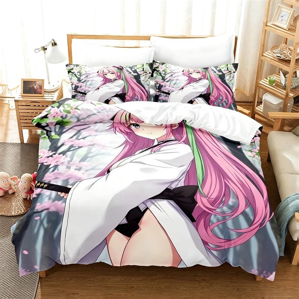 Kawaii Kanroji Mitsuri 2/3 Piece Bedding Set Luxury Comforter Set with Queen King Size Cool Two household goods Anime bed shee