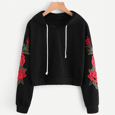 Women Applique Sweatshirt Long Sleeve Blouse Hooded Pullover Tops Shirt