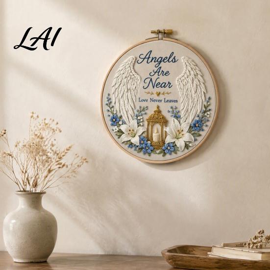 Handmade Wall Hanging Decor Memorial Embroidery Kit for Beginners Pre-Stamped Pattern Starter Creative Crafting Needlepoint with Hoop Threads,