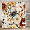 [Tenda da Doccia Floreale] 1pz Tenda da Doccia Floreale Autunnale e a Foglie - Fiori Rosso Intenso Giallo Senape, Foglie Marrone Arancio Verdi o