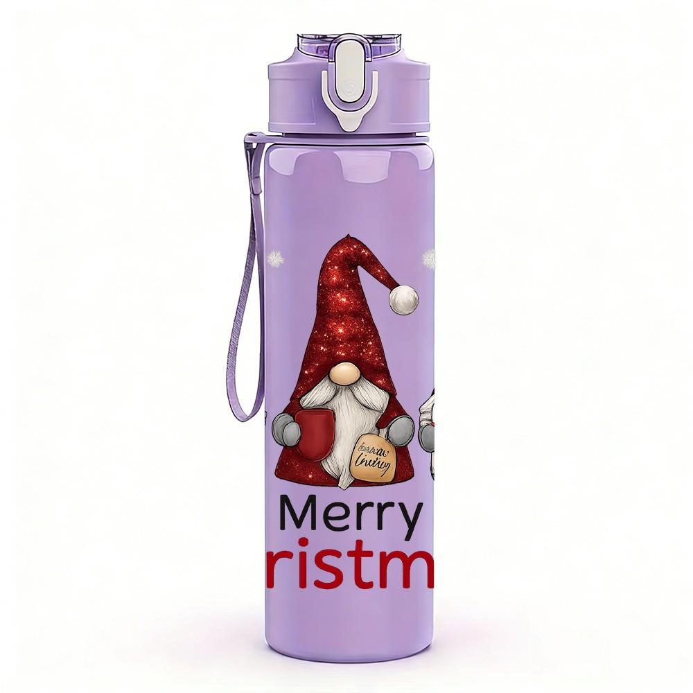 1PC Three Gnome Christmas Print 750ml Color Plastic Sports Water Bottle Leakproof Flip Straw Lid Suitable for Sports Office Home Use