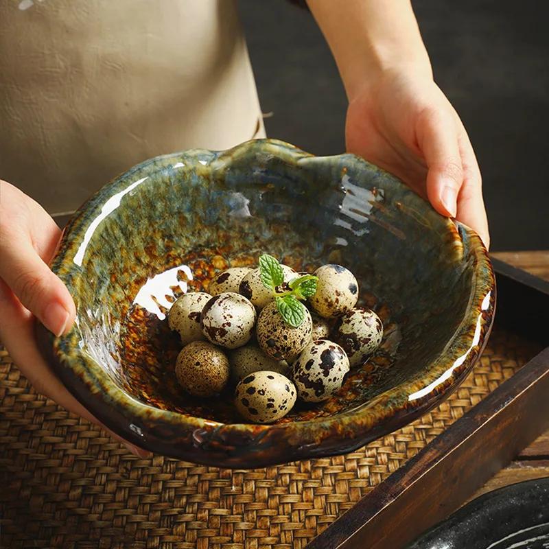 Japanese and Korean Ceramic Bowl Irregular Fruit Salad Bowl Home Large Shaped Ramen Bowl Serving Sashimi Tableware