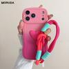 Gradient Color Wave Wrist Strap Case for iPhone 16 17 Pro Max Air 14 15 Plus 12 13 11 X Xr Xs Lanyard Love Heart Soft TPU Cover