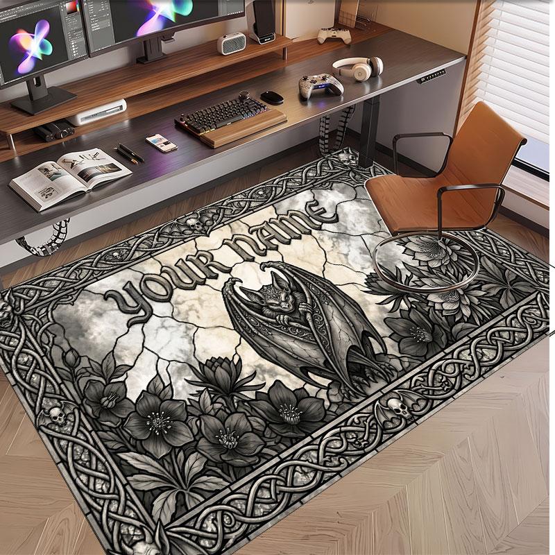 Totenkopf Gothic Thema Weicher Kristall-Samt Teppich Benutzerdefinierter Name & Text Druck Rutschfester Boden Teppich für Schlafzimmer Wohnzimmer