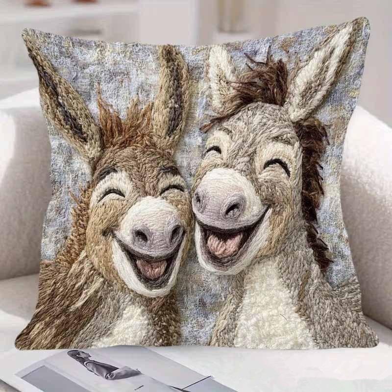 Colorful Bohemian Short Plush Pillowcase 45x45cm Adorable Kitten Living Room Bedroom Decor (Pillow Insert Not Included)