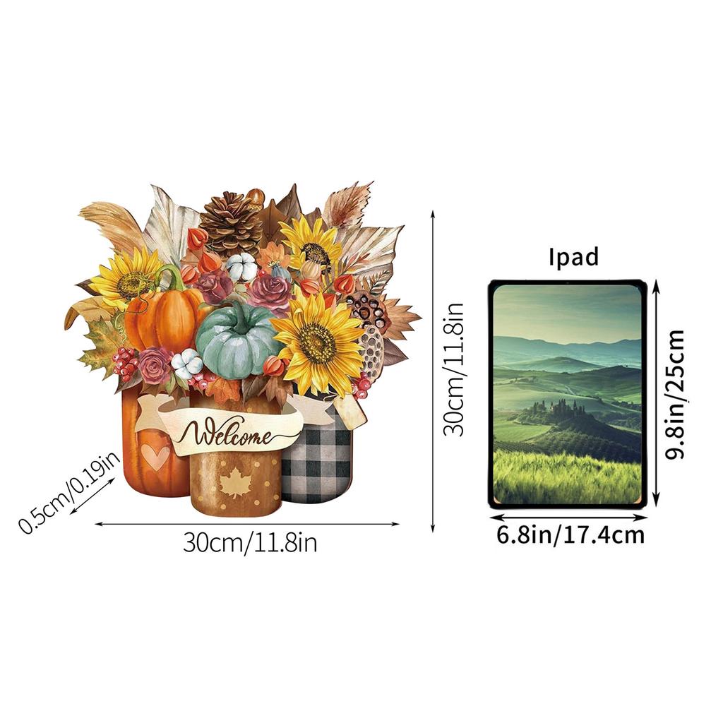 Thanksgiving Autumn Wooden Maple Leaf Welcome Door Sign Hanging Door Decoration 2D