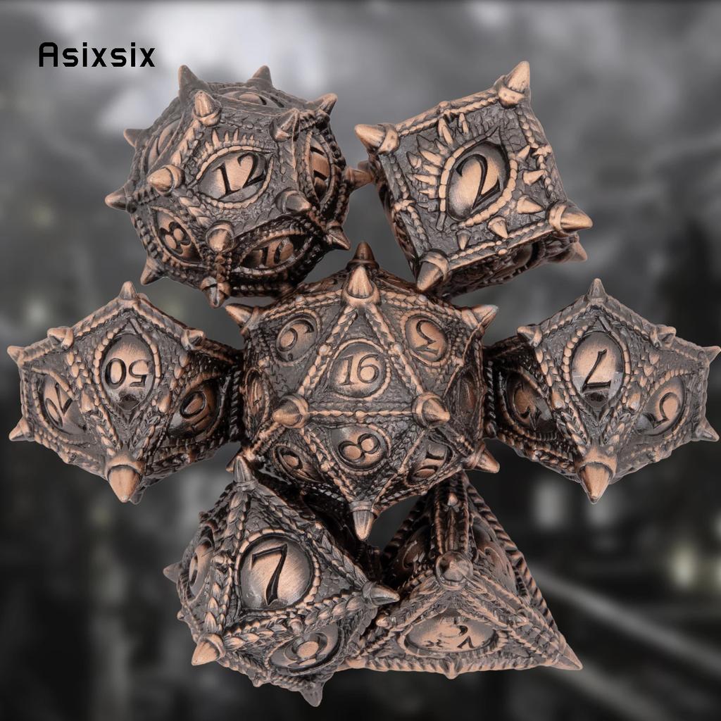 7 Pcs Yellow Eyes Metal Dice Solid Metal Polyhedral Dice Set Suitable for Role-Playing RPG  Board Game Dice Role-Playing RPG