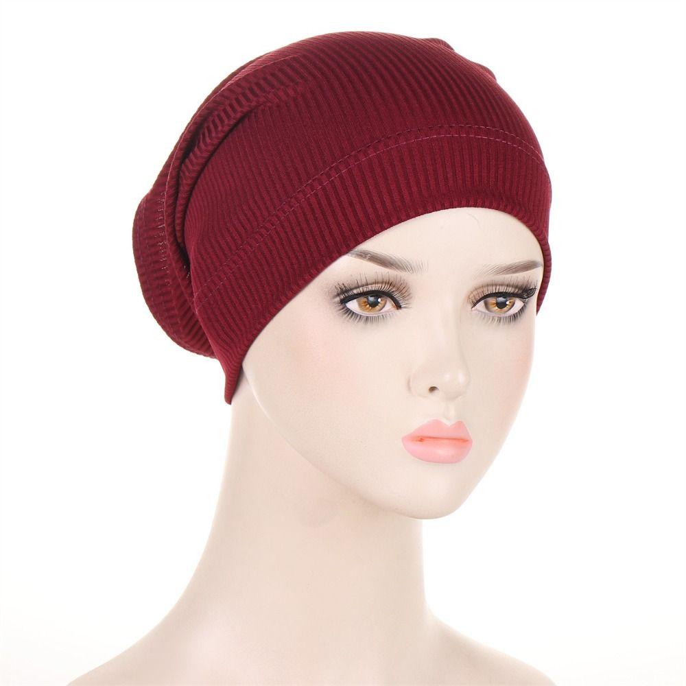Elastic Tie Hijab Women Undercap Head Scarf Islamic Under Scarf Ramadan Ribbed Hijab  Girls
