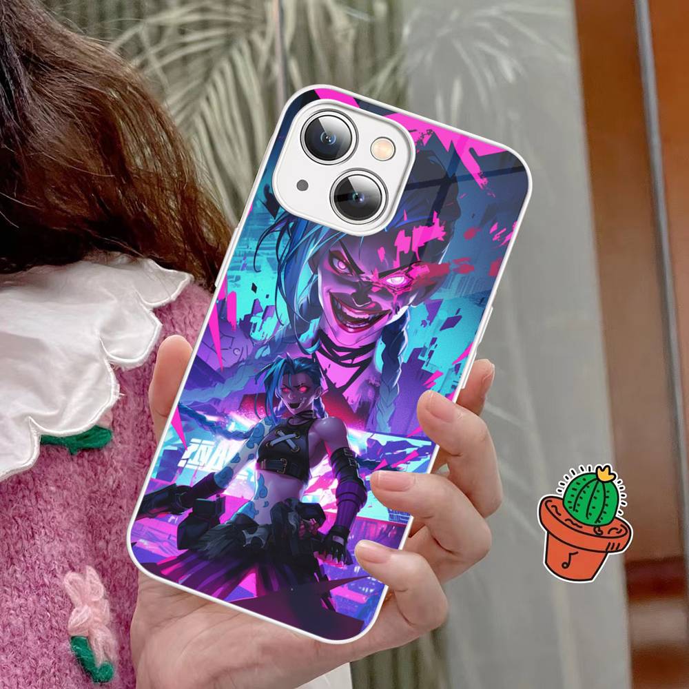 Arcane J-Jinx Anime Phone Case For IPhone 15 13 12 Mini 11 Pro XS Max X XR 14 Plus Tempered Glass Cover