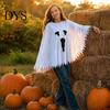 Cute White Ghost Cloak Halloween Poncho Costume for Kids Adults, Spooky Comfortable Polyester Party Outfits with Wave Edge, Outfit Fancy Dress,