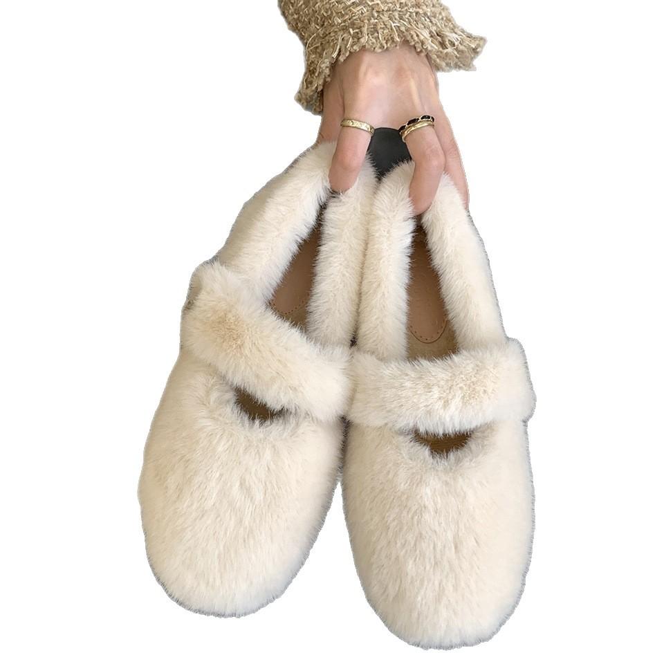 [Fanfuna] 2025 autumn new velvet thickened bag head fluffy shoes women's soft sole comfortable one-word cotton shoes