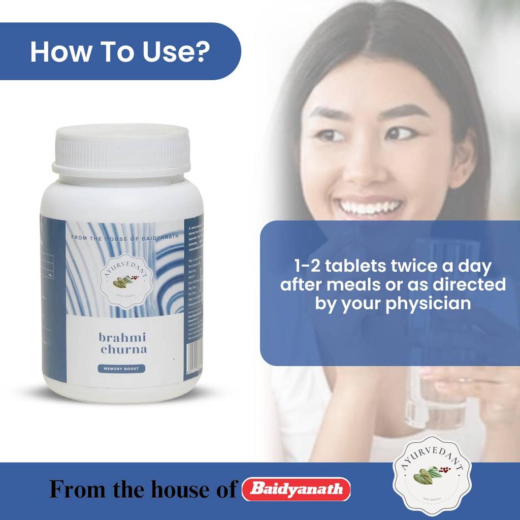 Baidyanath Ayurvedant Brahmi Churna 100g X 2 Pack Natural Brain Support Powder for Focus Memory and Mental Wellness