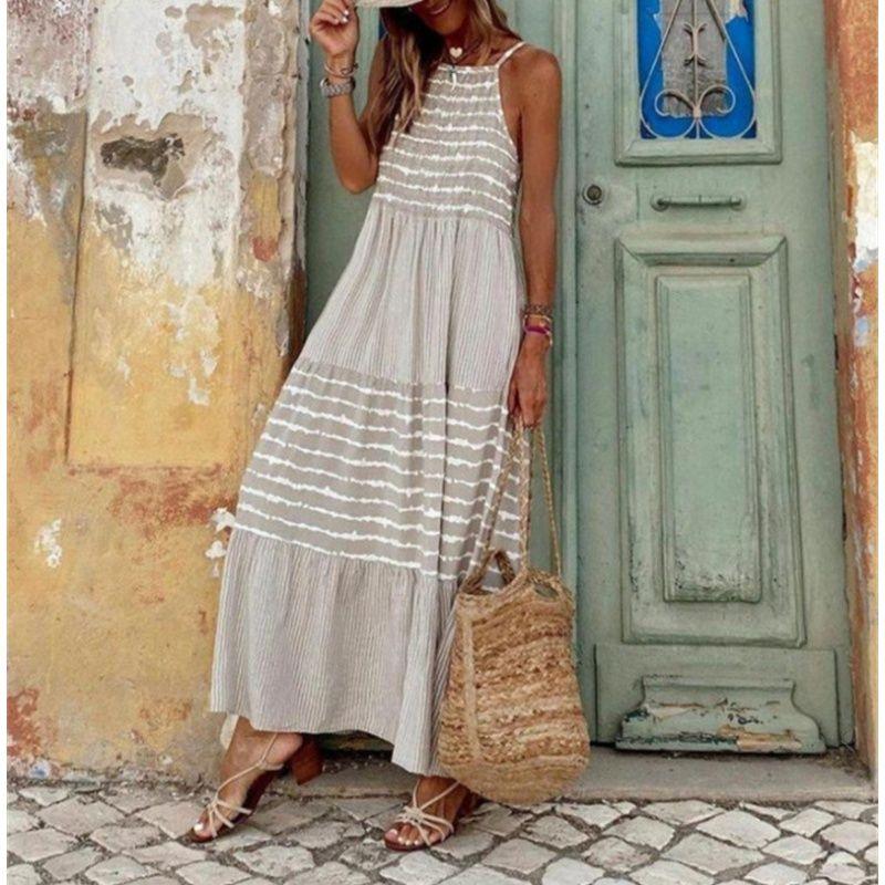 

Summer Women Dress Ladies Slip Skirt Sling round Neck Big Hemline Patchwork Women s Dress Picture Color XL