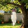 Decorative Polyester Ghost for Garden Halloween Swing Hanging Ornament with LED String Lights Outdoor Decor, Adjustable Horror Themed Lawn Ornaments